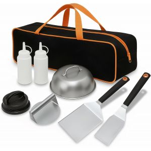 Ulteronixshop-8 Pi&egrave;ces Ustensiles Barbecue Acier Inoxydable, Professionnel Ustensiles Plancha, Set Spatule Plancha, Kit Barbecue, Spatule Professionnelle pour Barbecue Ext&eacute;rieur, Teppanyaki, Camping - Neuf