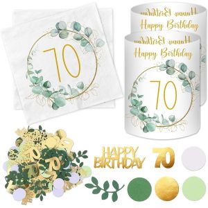 KALANKA-Lot de 20 serviettes pour 70e anniversaire + 12 photophores pour décoration de table 70e anniversaire + 100 confettis 70e anniversaire vert eucalyptus décoration de table 70 ans cadeaux pour - Neuf