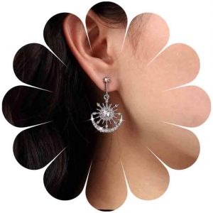 Kal-Boucles D'oreilles Pendantes En Forme D'&eacute;toile Et De Lune En Strass Boucles D'oreilles En Forme De Lune Et De Soleil Argent Boucles D'oreilles Pendantes Forme Croissant Bijoux Pour Filles - Neuf