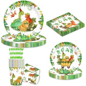 Mevronisshop-Set De Vaisselle Anniversaire Dinosaures Pour 10 Personnes, 60 Pi&egrave;ces Assiettes En Carton Tasses Serviettes Pour Anniversaire Enfants, D&eacute;coration F&ecirc;te. - Neuf