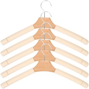 KGABERY-Lot De 5 Cintres En Bois Massif Antidérapants Pour Vêtements,Cintres Rembourrés,Cintres De Magasin De Vêtements,Cintres Rembourrés Pour Costumes,Porte-Vêtements,Porte-Vêtements,Éponge - Neuf
