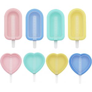 Kal-8 Pièces Moules À Glace Silicone Avec Bâtonnets, Créateur De Mini Glaces Individuelles Avec Couvercles, Bac À Glace Maison Pour Enfants (Mini) - Neuf