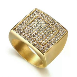 Hip Hop Hommes S Glacé Out Cz Grand Carré Bague 316l Acier Inoxydable Couleur Or Cool Grande Fête Mâle Anneaux Bling Bijoux - Neuf