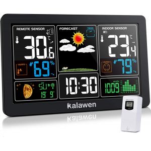 Station Météo Baromètre De Réveil Numérique Sans Fil 9-En-1 Avec 1 Capteur Extérieur Blanc, Moniteur De Prévisions Météorologiques De Température Et D'humidité, Station Météo De Cour De Jardin - Neuf