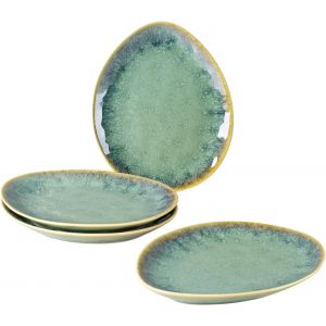Mevronisshop-Assiettes Sp&eacute;ciales, Bols &Agrave; Go&ucirc;ter Et Sauce En Fa&iuml;ence &iquest; 20 X 17 Cm Pour 4 Personnes, Assiettes &Agrave; Petit-D&eacute;jeuner En Porcelaine &iquest; Design Moderne Vert - Neuf