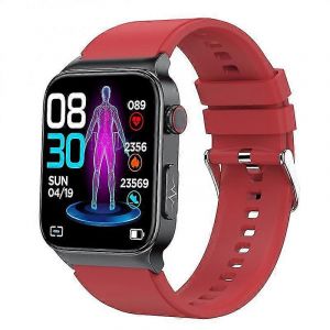 Montre connect&eacute;e E500 pour diab&eacute;tiques, avec ECG + PPG et HRV, pour hommes et femmes. Montre de sant&eacute; et de fitness HD avec suivi de la fr&eacute;quence cardiaque, de la pression art&eacute;rielle et du sommeil. Bracelet en silicone rouge. - Neuf