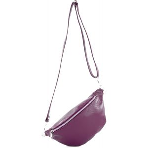SJZG-- T211 Sac Banane Italien Medium En Cuir Souple, Violet Bordeaux, Small - Neuf
