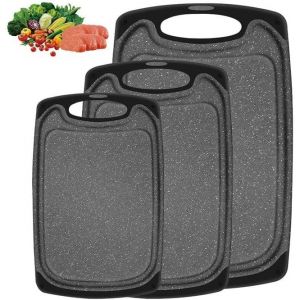 Planche &Agrave; D&eacute;couper En Plastique, Planche &Agrave; D&eacute;couper 3 Pi&egrave;ces, Tagliere Cutting Board Avec Bac Anti-D&eacute;bordement + Trou De Suspension Pour Rangement Noir - Neuf