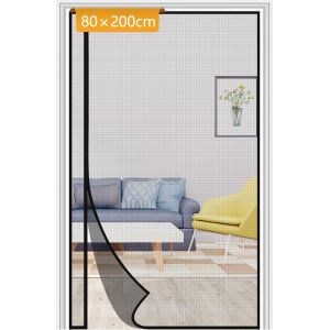 Cortina Mosquitera con Cierre Magnético 80x200cm Reversible con Apertura Lateral Izquierda y Derecha Malla Antiinsectos Negra - Neuf