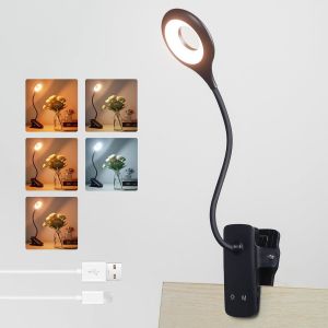 KALANKA-3W Lampe Pince USB Rechargeable, Type C Charge, 5 Couleur et 5 Intensité, Lampe Lecture Tactile sans Fil, Lampe de Bureau Clip on pour Enfants, Lampe de Lecture au Lit à Pince, Noire - Neuf