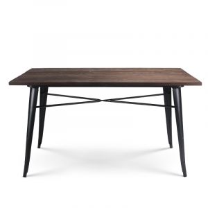 Table rectangulaire 140&times;80 cm &iquest; Plateau en bois massif fonc&eacute; et pi&egrave;tement m&eacute;tal noir mat &iquest; Style industriel - Neuf