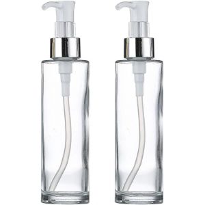 KAL-Lot De 2 Flacons À Pompe En Verre Transparent De 120 Ml Avec Tête De Pompe Blanche Vides Rechargeables Pour Distributeur De Savon Liquide Pour Huiles Essentielles, Shampooing, Gel - Neuf