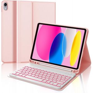 Clavier Ipad 10/11ème Generation (10.9 Pouces 2022/11 Pouces A16 2025), Étui Clavier Azerty Sans Fil Bluetooth Eclairage 7 Couleurs Pour Ipad 10eme/11eme Avec Porte Crayon, Or Rose - Neuf