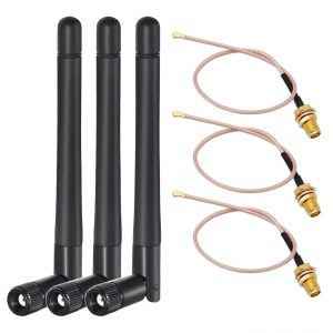 3 Pi&egrave;ces 2.4G/5G Double Bande WiFi RP-SMA Antenne,Antenne WiFi Bi-Bande pour Carte WiFi/Routeur R&eacute;seau sans Fil/Booster WiFi + 3 Pi&egrave;ces U.fl/IPEX RG178 C&acirc;ble Coaxial Pigtail - Neuf