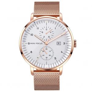 Mini Focus Simple Affaires Hommes Pochoir Bracelet Affichage Analogique Quartz Montre-Bracelet (Blanc + Rose) - Neuf