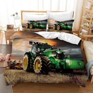 Sjzg-Housse De Couette Tracteur,3d Motif Tracteur Parure De Lit 3 Pi&egrave;ces,Motif Tracteurs Pour Enfant Gar&ccedil;on Housse De Couette En Avec 2 Taies D'oreiller(Tracteur 1, 135 X 200 Cm) - Neuf