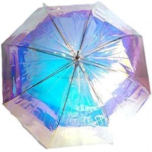 Parapluie Magique À Changement De Couleur Avec Lumière Multicolore Arc-En-Ciel Métallisé Gris Argenté Long Automatique Résistant Au Vent Femme Homme Cadeau Diamètre 105Cm - Neuf