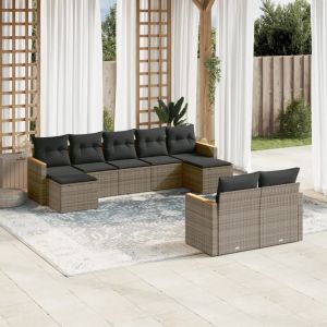 Prolenta Premium - Salon De Jardin 9 Pcs Avec Coussins Gris R&eacute;sine Tress&eacute;e - Neuf
