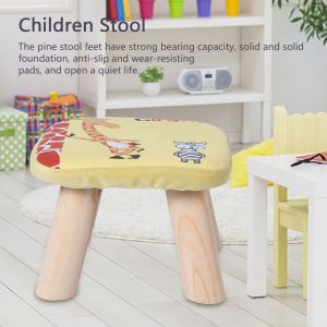 Hjlian Petit Tabouret En Bois Deng Avec Tapis En Flanelle Pour Enfants (Girafe) - Neuf