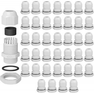 40¿ Presse-étoupe M20 pour câble de 6 à 12 mm de diamètre IP68 étanche à la poussière et à l'eau avec joint en caoutchouc,contre-écrou,lamelles,isolation d'entrée,blanc - Neuf