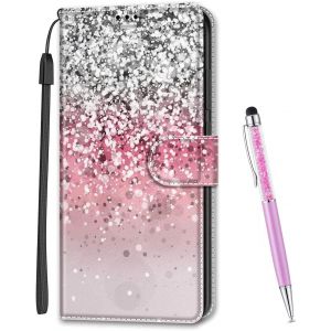 KAL-Coque Compatible Avec Huawei Honor 9 Lite, Imprim&eacute; Color&eacute; Motif Portefeuille Housse En Cuir Synth&eacute;tique Avec Support Et Cartes Compartiments Pour Huawei Honor 9 Lite (Paillettes) - Neuf