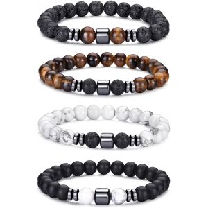 Kalanka-Bracelet ?il De Tigre Pour Hommes, Ensemble De Bracelets De Perles En Pierre Naturelle De 8mm, Bracelets Extensibles En Pierre De Lave, Réglables, En Perles De Cristal Noir, Cadeaux Pour Homm - Neuf