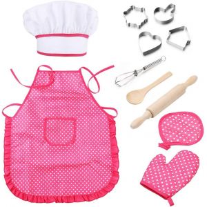 1 ensemble de vêtements de chef pour enfants roses, tablier et toque de chef, etc. (11 pièces), ensemble de cuisine pour enfants - Neuf