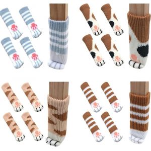 Yemaesre-16pièces Chaussette Pour Jambe De Cha , Chaussette De Cha , Chaussette De Cha Tricotée, 4 Motifs Épaississent Anti-Rayures Anti-Bruit Patte De Chat Chaussette De Meuble Pour Table, Canapé - Neuf