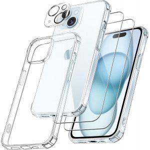 5 En 1 Coque Pour Iphone 17 Avec 2 Verre Tremp&eacute; Et 2 Cam&eacute;ra Protecteur, [Coussin D'air Int&eacute;gr&eacute;] Antichoc Antirayures Bumper Protection Housse Pour Iphone 17 6.3"", Transparent - Neuf