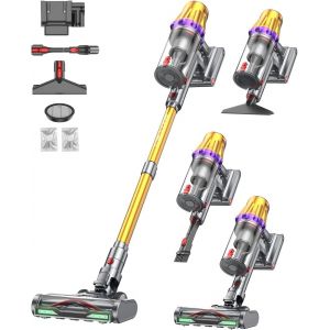 H9 Aspirateur Balai sans Fil 58Kpa/650W/80Min, Aspirateur sans Fil Puissant, Écrans Tactiles LED, Autoportant, Brosse Anti-Enmêlement Améliorée pour Les Poils d'animaux/Tapis/Sols Durs, Doré - Neuf