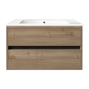 Meuble de salle de bain suspendu 80cm DOUBLE EDGE bois clair - Vasque en c&eacute;ramique - Neuf