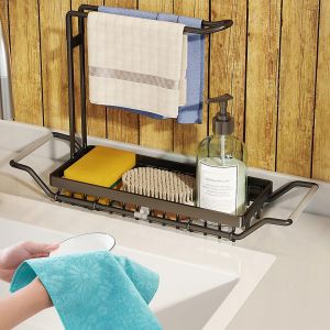 &Eacute;tag&egrave;re de rangement t&eacute;lescopique en acier inoxydable pour &eacute;vier de cuisine - Neuf