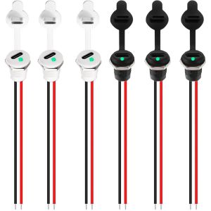 JGD-6Pi&egrave;ces connecteur USB C a souder prise femelle,Ronde USB C 2 Fils femelle connecteur panneau,150mm 24 AWG, avec Lumi&egrave;re LED Cache-poussi&egrave;re et &Eacute;crous, Noir Blanc avec fonction PD - Neuf