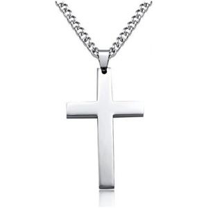 Asas-Pendentif Croix Acier Inoxydable Croix Pendentif Avec 55 Cm Collier Pour Homme Femme Femmes,Argent Noir Or - Neuf