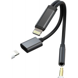 Thef-Adaptateur Lightning Vers Prise Jack 3,5 Mm (2 En 1) Pour Iphone 14 13 12 Pro Max Câble De Charge Pour Apple Mfi Certifié Aux Audio Accessoire De Voiture Pour Ipad, Chargeur, Casque, Convertisse - Neuf