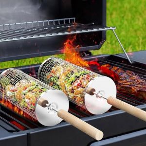 Ensemble de Paniers a Barbecue Emboitables, Poignee Amovible, Acier Inoxydable 304, Accessoires Barbecue a Legumes et Crevettes, Bar - Neuf