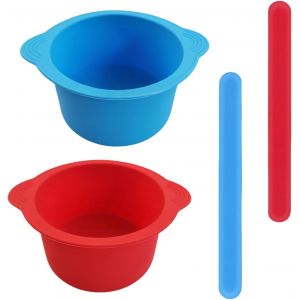 Loc-2 Pièces Doublure Chauffante Silicone Cire,Pots Cire Silicone,Réutilisation Pot Cires,Avec Échelle,Avec 2 Mélanger Le Bâton,Pour Machine D'epilation Cheveux,Rouge+Bleu - Neuf