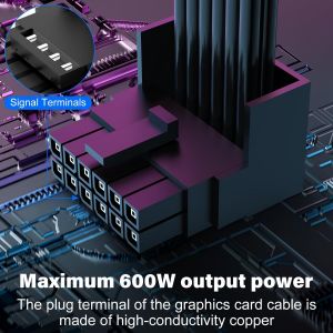 PCI-E 5.0 C&acirc;ble d'Extension 30 cm Angle Droit 16 Broches (12 + 4) M&acirc;le &agrave; Femelle, 16AWG, 12VHPWR, Noir, Type B pour RTX 4090/4080/3090 Ti - Neuf