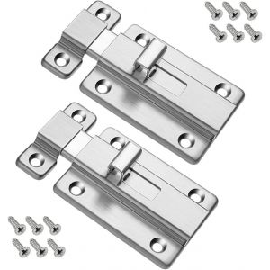 Porte Boulons, 2 Pcs en Acier Inoxydable verrou de Porte, Sécurité Boulon de Verrouillage avec 12 Vis pour Rincer les Portes de la Chambre à coucher salle de Bains Toilettes - Neuf