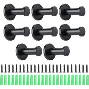 8 Pièces Patere Salle de Bain,55 mm Crochets Muraux Ronds Noirs Acier inoxydable Équipé de Vis de Montage,pour Salle de Bain et Cuisine - Neuf