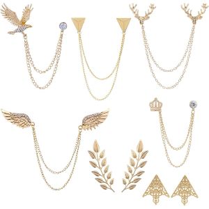 Kjdal-Lot De 7 Paires De Broches Palace Rétro À Motif Creux Pour Col De Chemise,Boucle Triangulaire,Simple Et Élégante Broche À Double Feuille Dorée Et Argentée,Zinc - Neuf