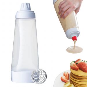 Distributeur de p&acirc;te &agrave; cr&ecirc;pes et gaufres avec boule m&eacute;langeuse en acier inoxydable, outil de p&acirc;tisserie en polypropyl&egrave;ne et silicone alimentaire, 1000 ml, facile &agrave; nettoyer, 28 x 10 x 10 cm - Neuf