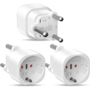 JGD-3 Pi&egrave;ces Adaptateur de Voyage France vers Afrique du Sud, 2 Broches Europe vers 3 Broches Type M, Adaptateur de Prise pour Mozambique, Bhoutan, Namibie, Botswana - Neuf