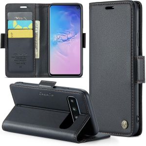 Kal-Coque Pour Samsung Galaxy S10+ 2 Pièces Verre Trempé,Antivol,Prend En Charge Le Chargement Sans Fil, Pochette Fermeture Magnétique Flip Case- Noir - Neuf