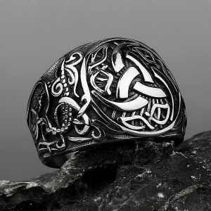 Viking Dragon Rune En Acier Inoxydable Bague Homme S Mode Tempérament Bague Biker Hip Hop Celtique Noeud Amulette Bijoux Cadeau - Neuf