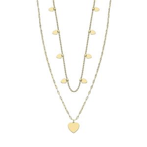 Collier Lotus Style Sautoir Double Rang Pampilles Coeur Acier Doré - Neuf