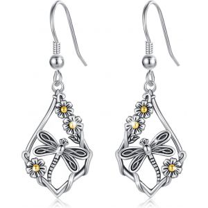 Chenquansarl-Boucles D'oreilles Libellules En Argent Sterling - Motif Marguerite - Boucles D'oreilles Vintage - Cadeau Pour Femme Et Fille, S, Argent Sterling, Zircone - Neuf