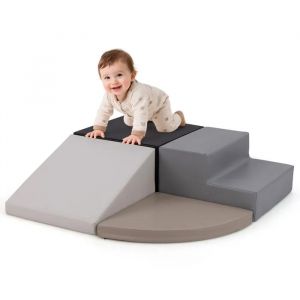 4 PCS Bloc de Construction pour Enfant COSTWAY-Mousse EPE-Housse en PU Imperméable Amovible-Grimper Ramper-Noir - Neuf