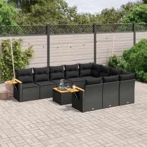 Prolenta Premium - Salon De Jardin 11 Pcs Avec Coussins Noir R&eacute;sine Tress&eacute;e - Neuf