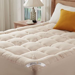 SUBZONAL-Surmatelas 160x200cm Matelass&eacute;, sur Matelas 2 Personnes en Viscose de Bambou Respirant et Moelleux, Grand Bonnet Extensible Jusqu&iquest;&agrave; 40 cm, Certifi&eacute; -Tex, Beige - Neuf